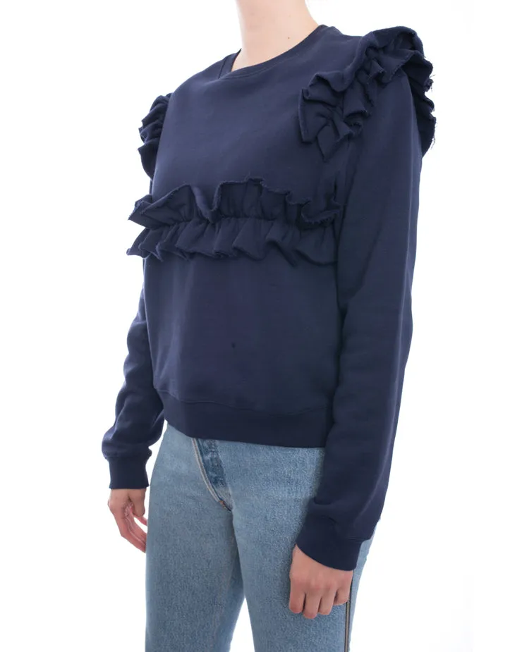 MSGM Navy Ruffle Pullover Sweatshirt - S