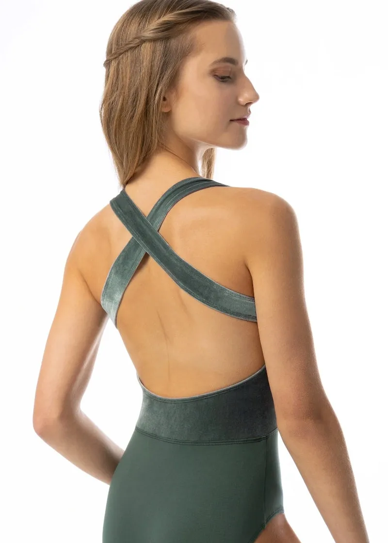 ON SALE Stardust Velvet Cross Back Tank Leotard (Basil)