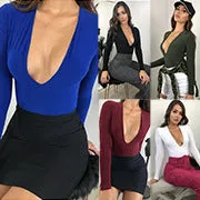 Plus Size V Neck Long Sleeve Bodysuit