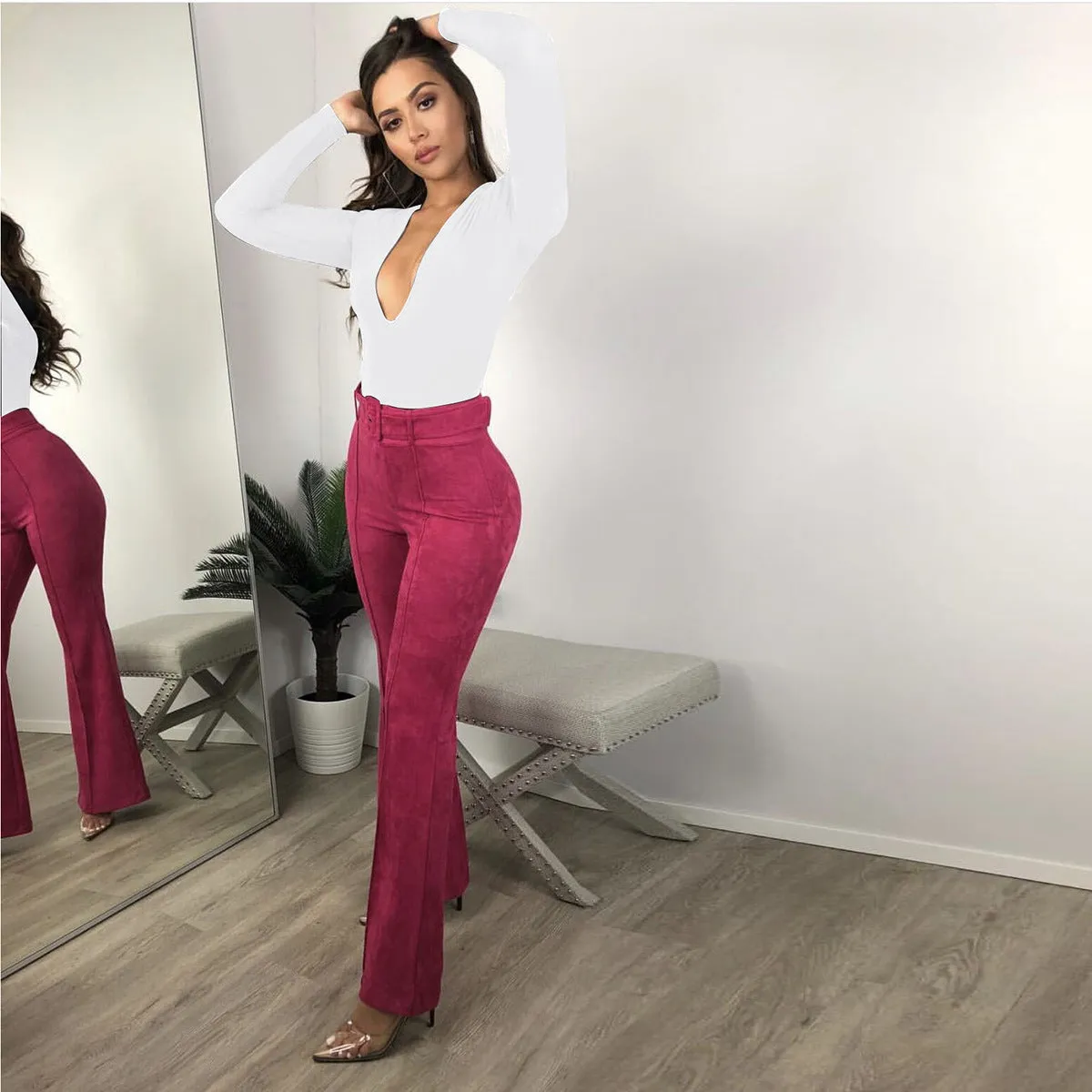 Plus Size V Neck Long Sleeve Bodysuit