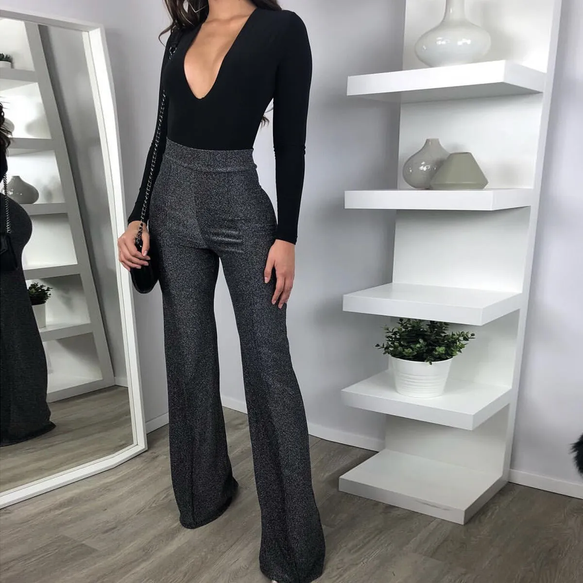 Plus Size V Neck Long Sleeve Bodysuit