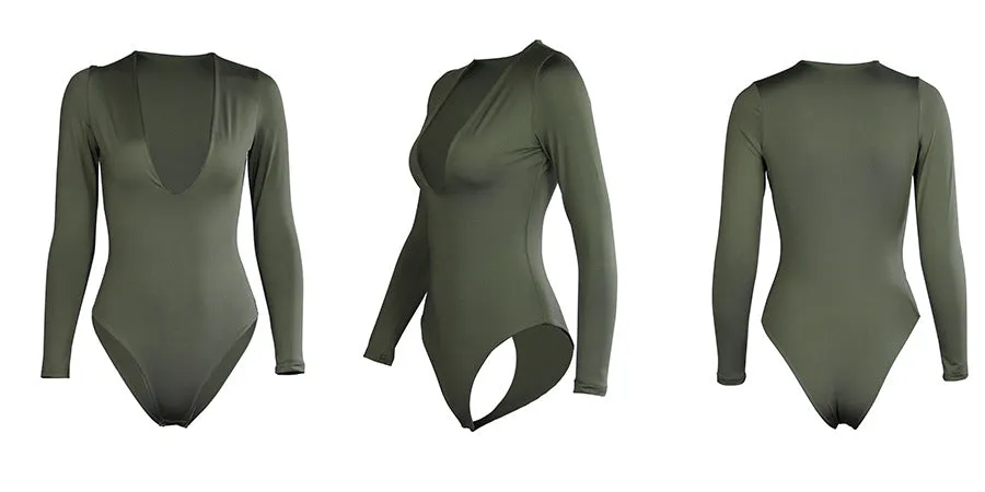 Plus Size V Neck Long Sleeve Bodysuit