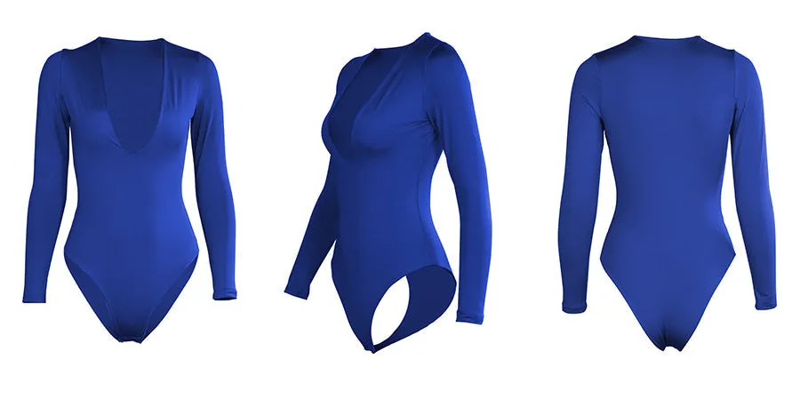Plus Size V Neck Long Sleeve Bodysuit