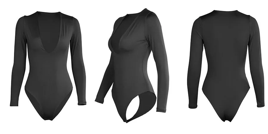 Plus Size V Neck Long Sleeve Bodysuit