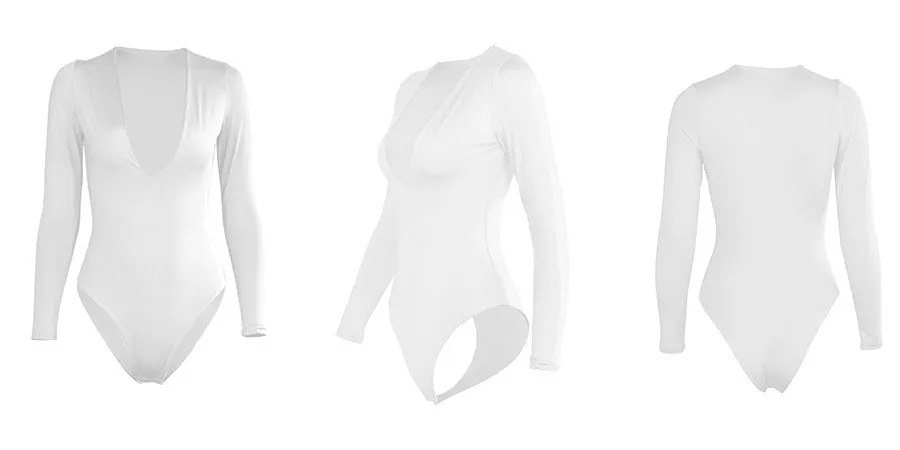 Plus Size V Neck Long Sleeve Bodysuit