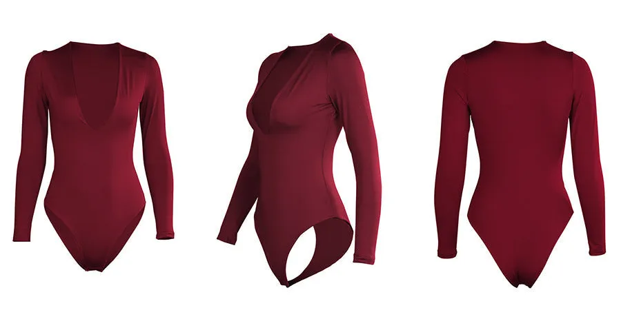 Plus Size V Neck Long Sleeve Bodysuit
