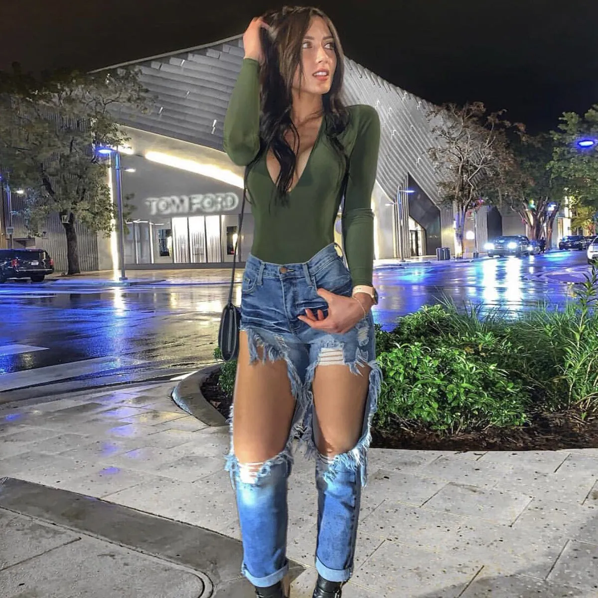Plus Size V Neck Long Sleeve Bodysuit