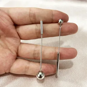 Punk Silver Color Metal Asymmetrical Long Ball Dangle Vintage Stud Wholesale New Earring