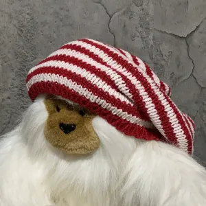 red white spiral knit beret