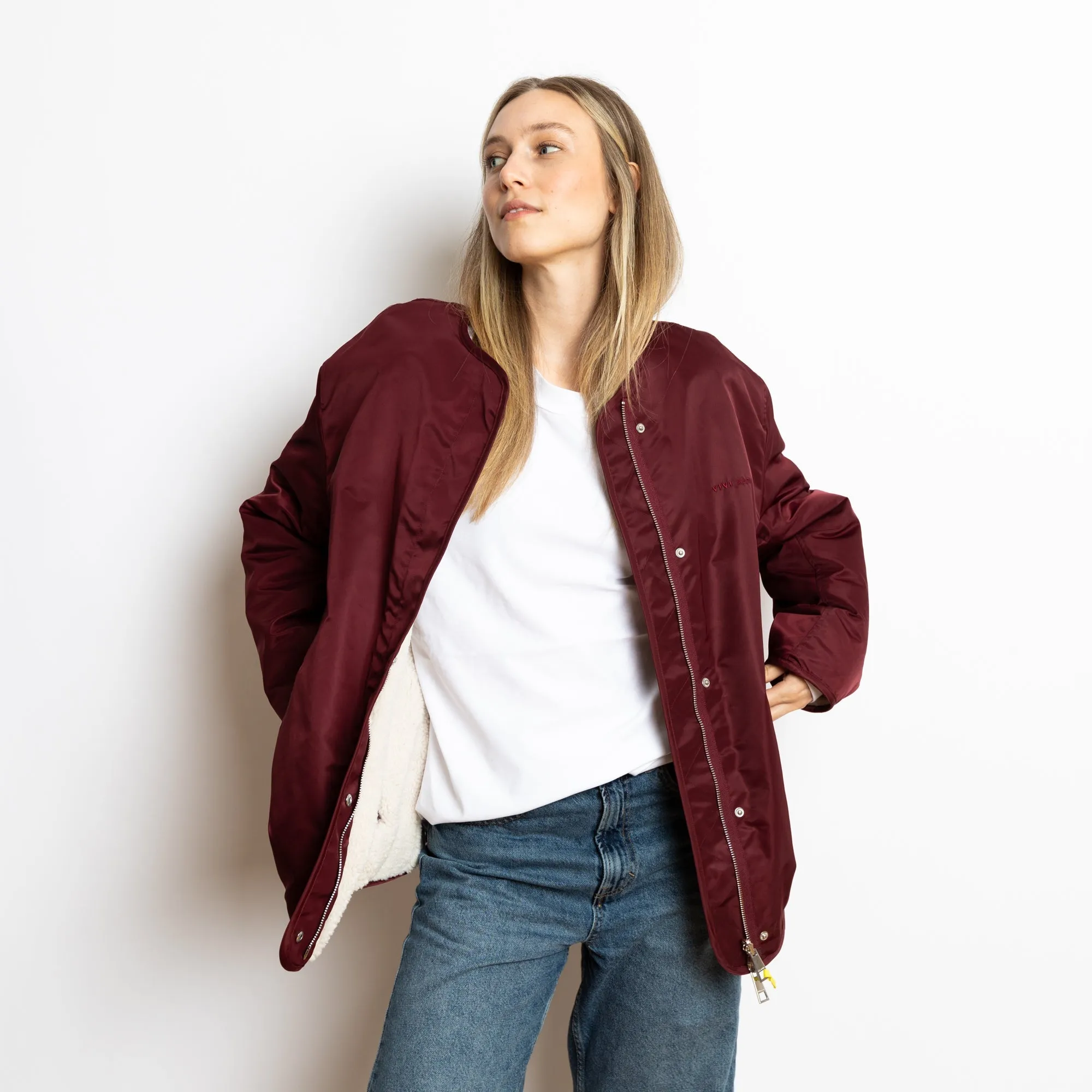 Reversible Bomber Jacket - wine red/sand
