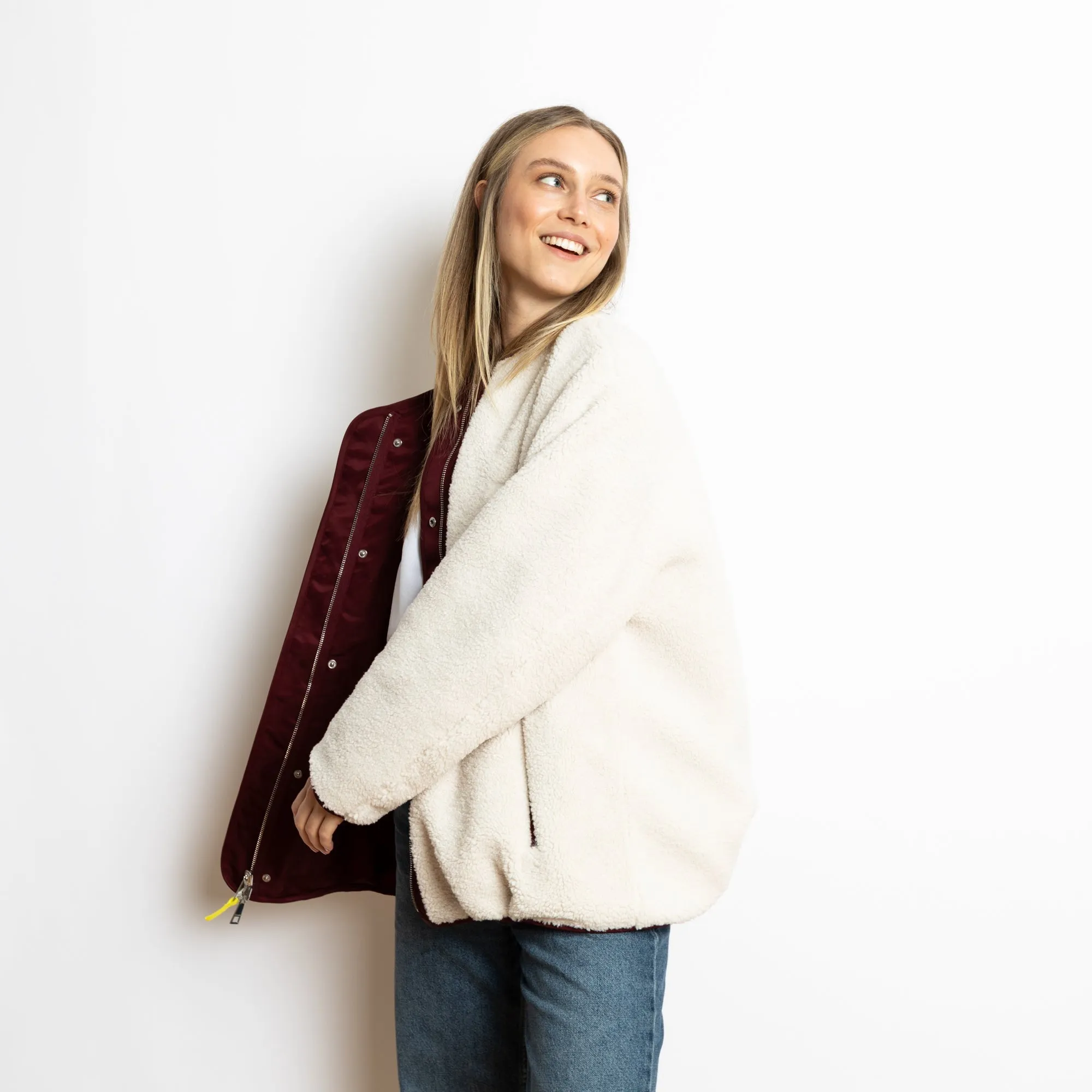 Reversible Bomber Jacket - wine red/sand