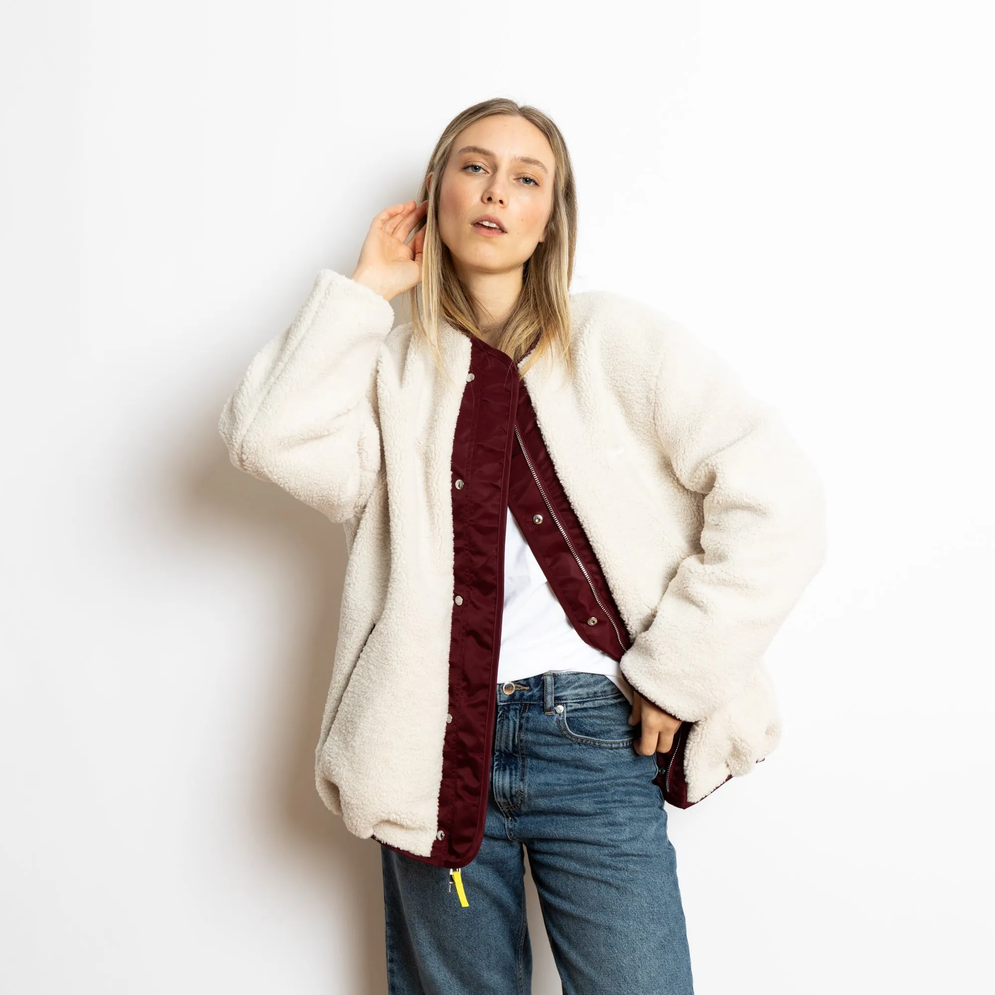 Reversible Bomber Jacket - wine red/sand