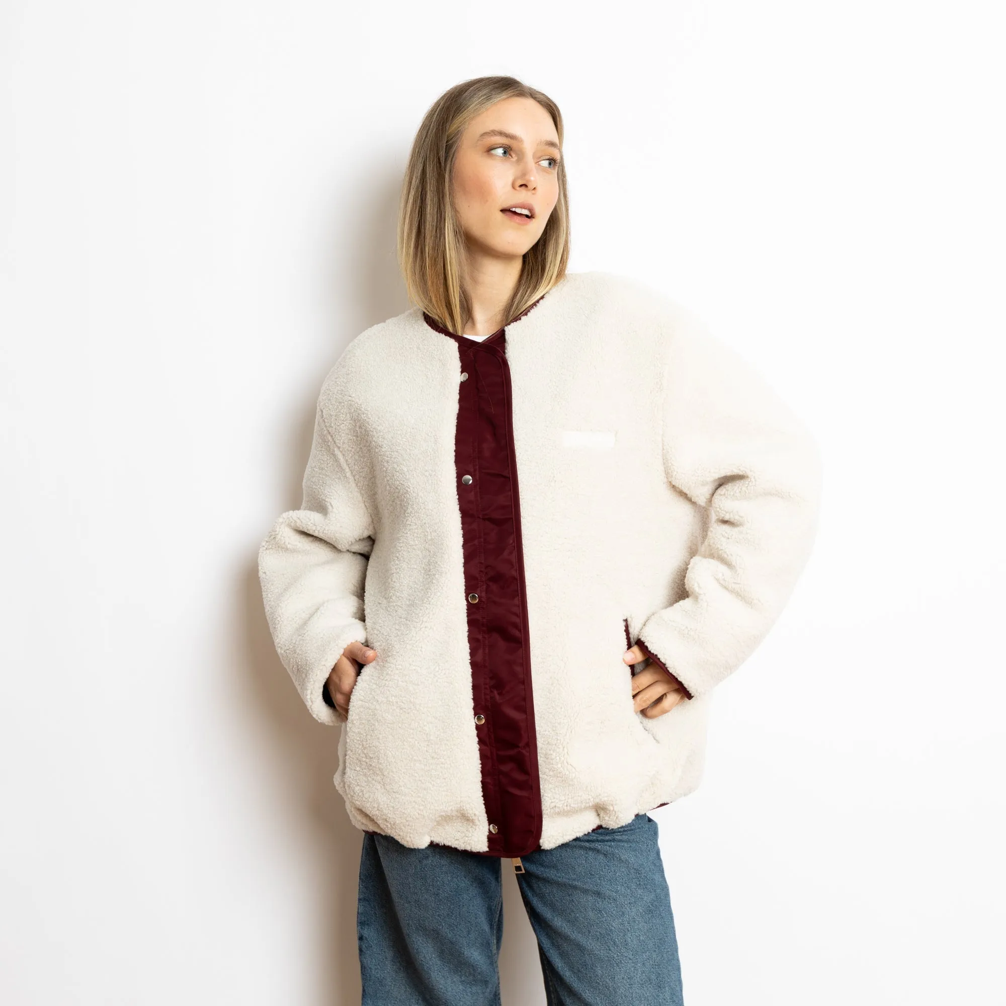 Reversible Bomber Jacket - wine red/sand