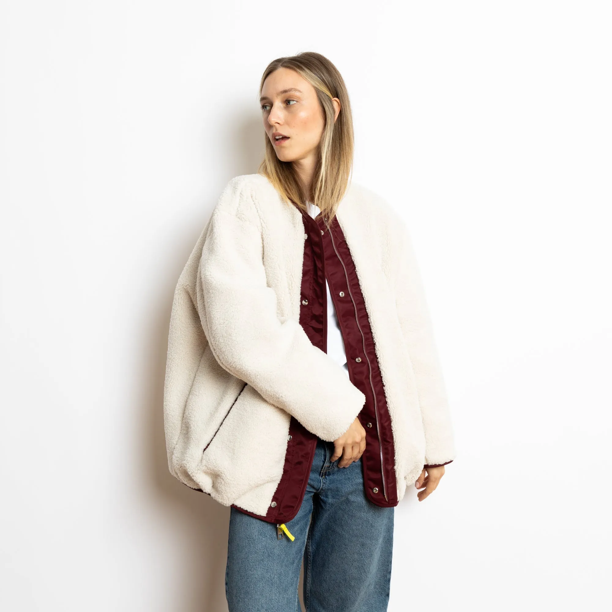 Reversible Bomber Jacket - wine red/sand