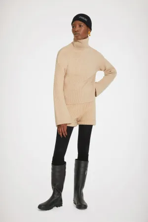 Rib knit turtleneck jumper in Merino wool