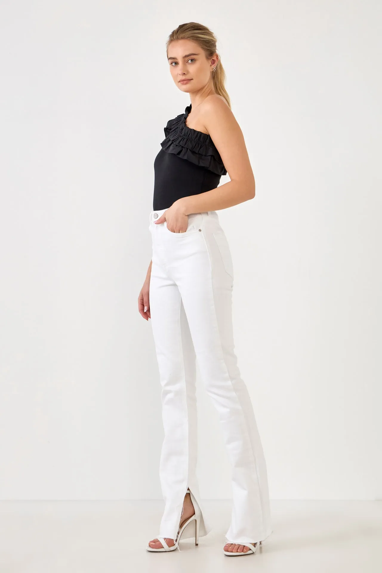 Ruffled Asymmetrical Bodysuit