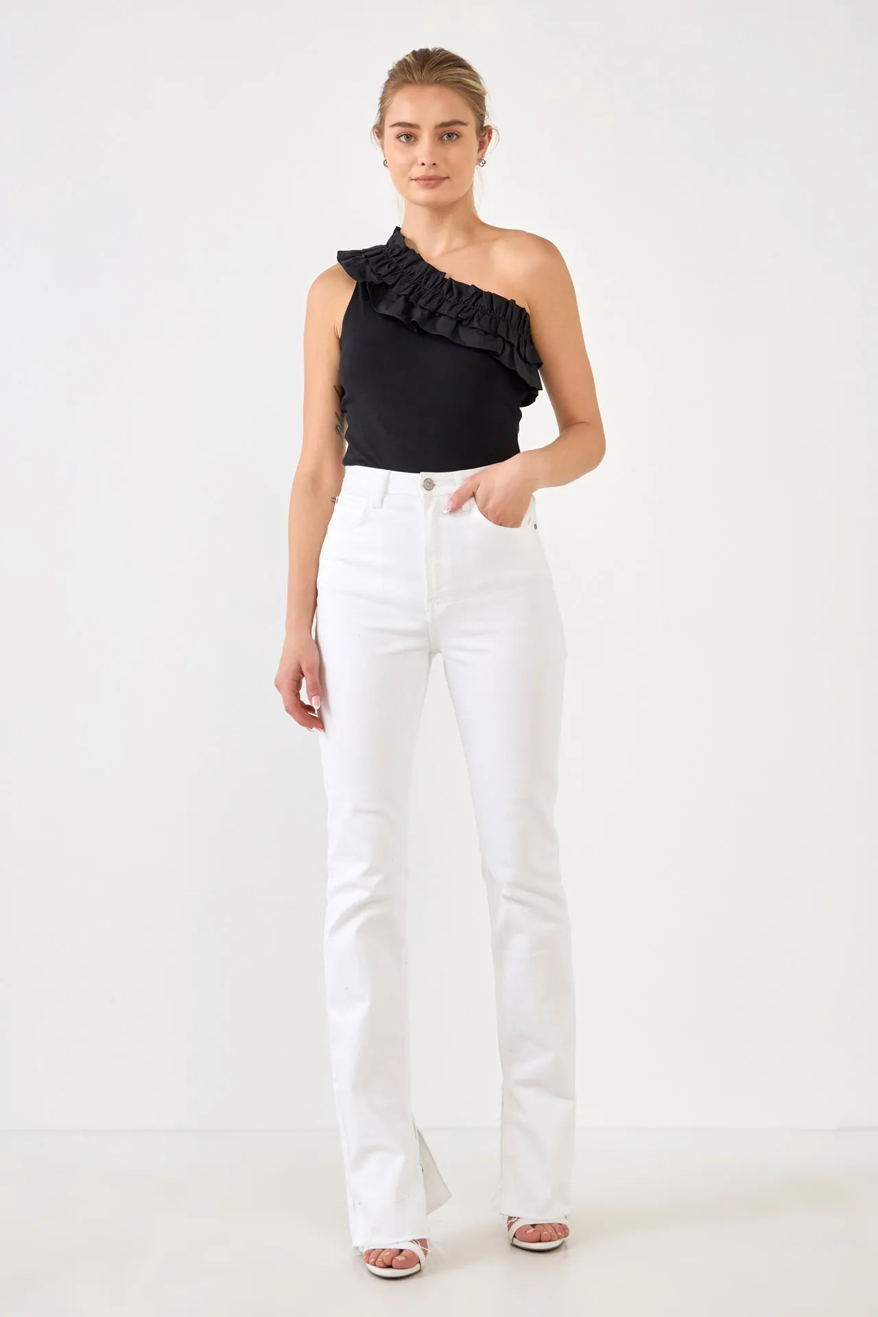 Ruffled Asymmetrical Bodysuit