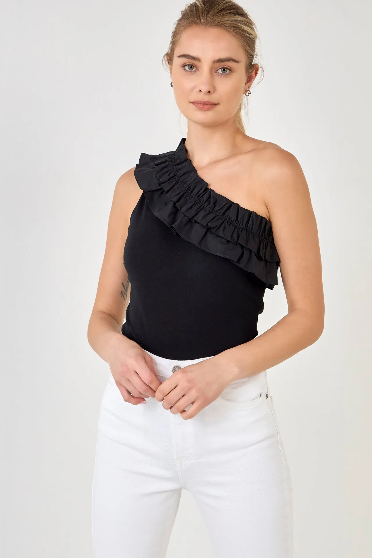 Ruffled Asymmetrical Bodysuit