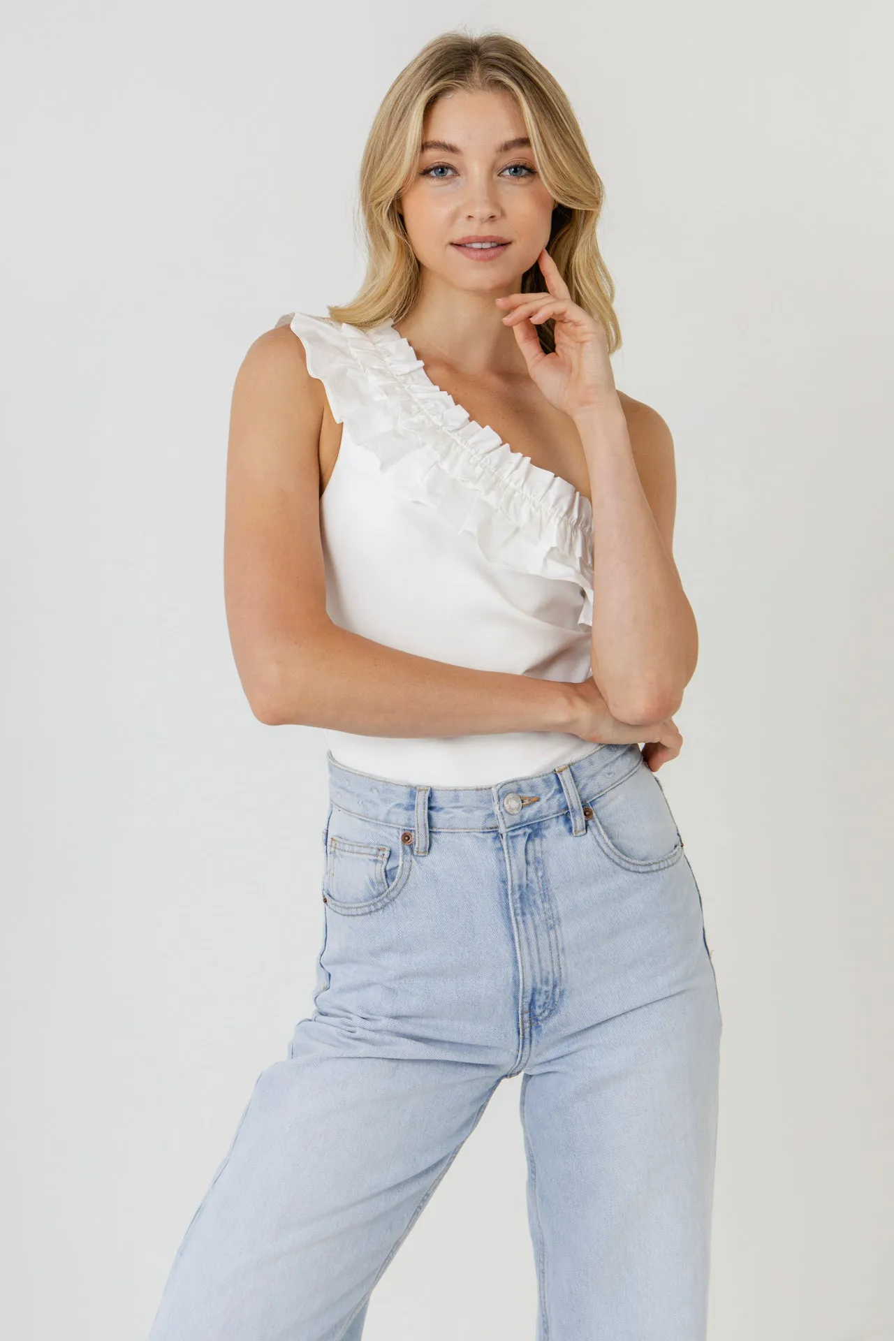 Ruffled Asymmetrical Bodysuit