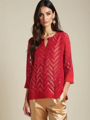 Semistitched georgette mirrorwork tunic