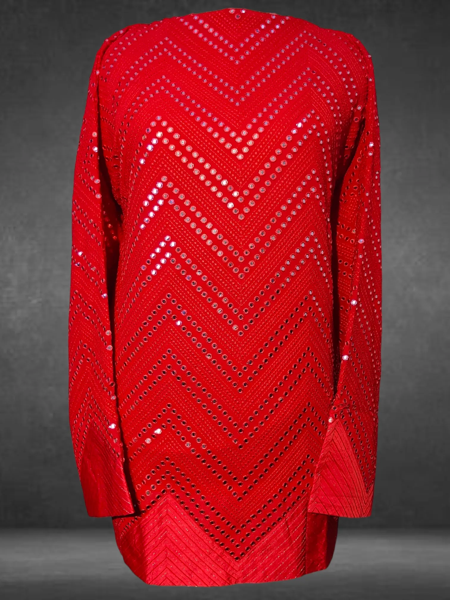 Semistitched georgette mirrorwork tunic
