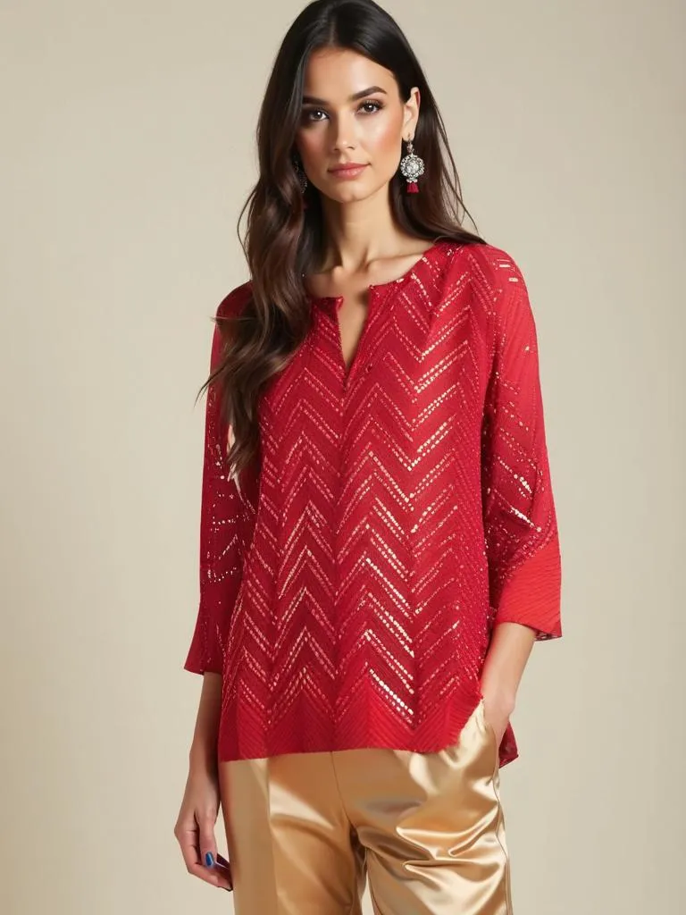 Semistitched georgette mirrorwork tunic