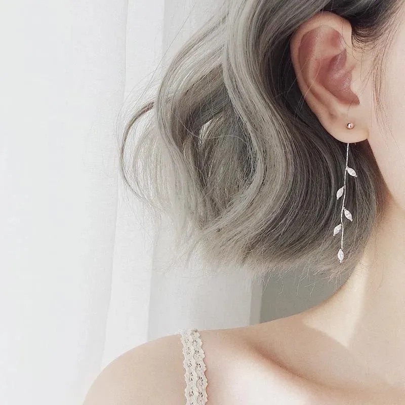 Silver Needle Willow Leaf Women's Fashion Long Tassel Earrings Gift