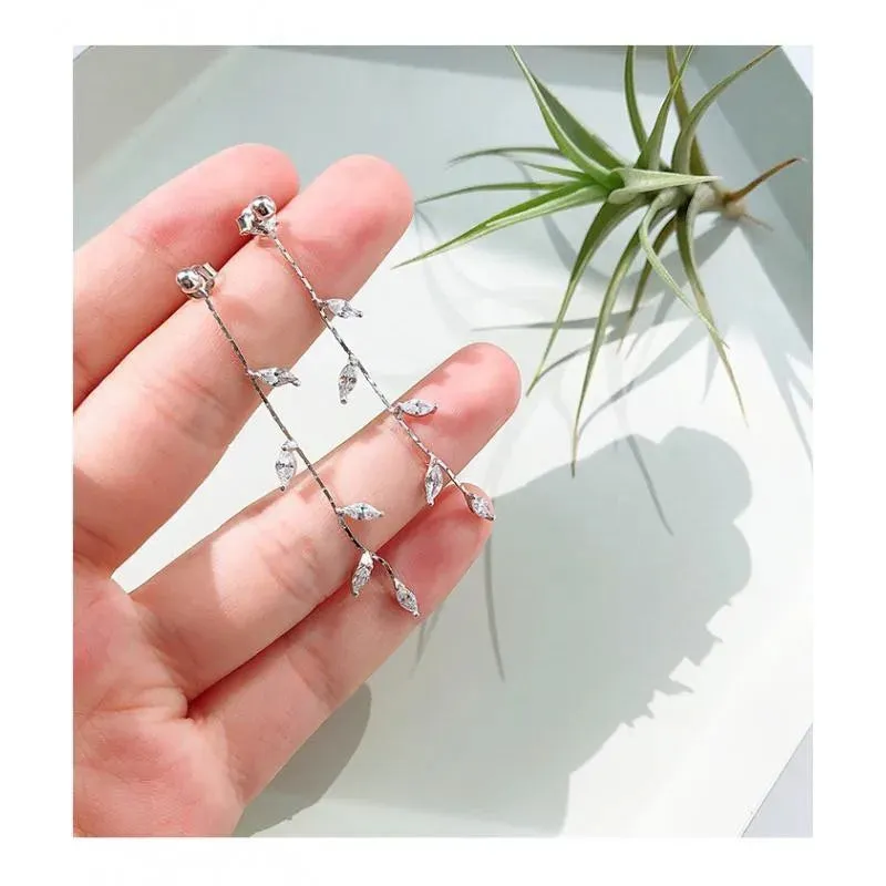 Silver Needle Willow Leaf Women's Fashion Long Tassel Earrings Gift