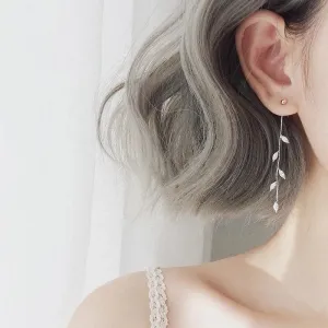 Silver Needle Willow Leaf Women's Fashion Long Tassel Earrings Gift