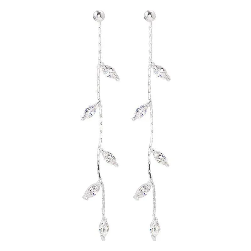 Silver Needle Willow Leaf Women's Fashion Long Tassel Earrings Gift