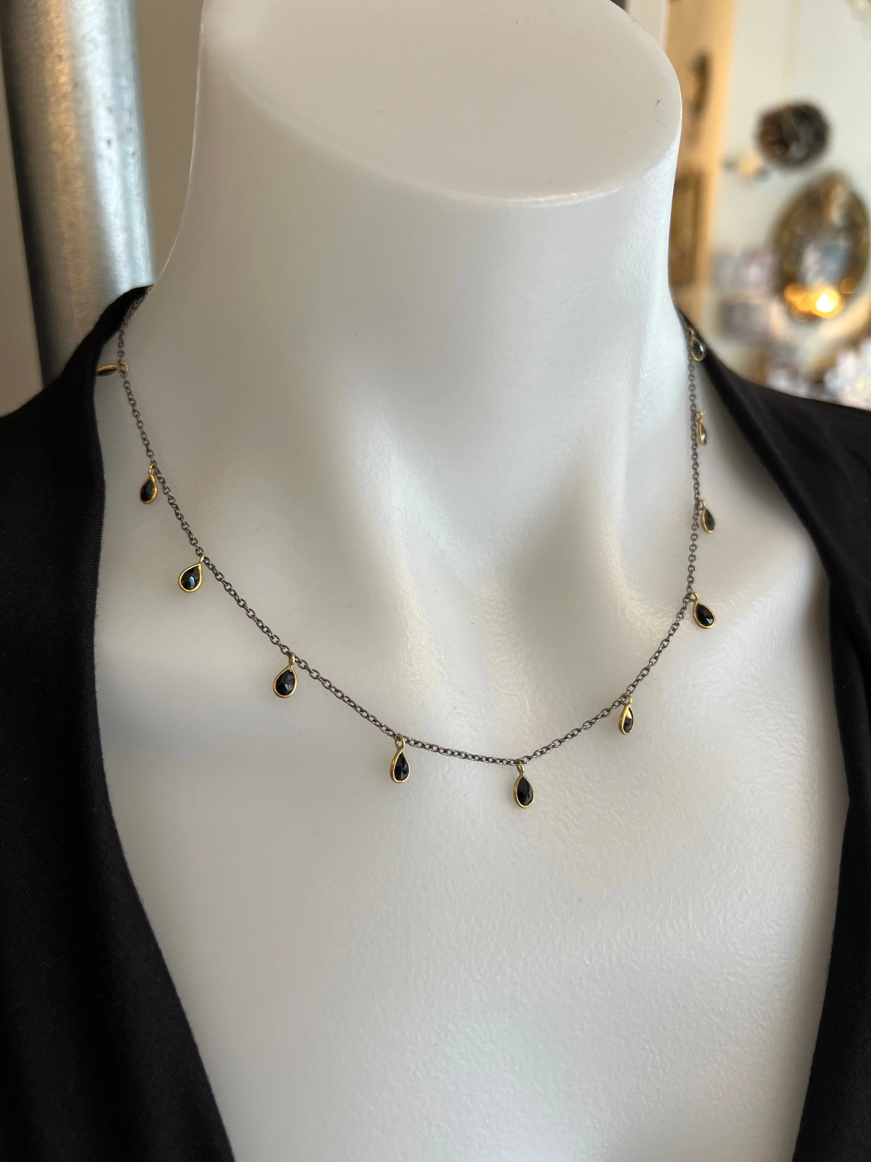 Susan Rifkin Black Spinel Tear Drop Necklace