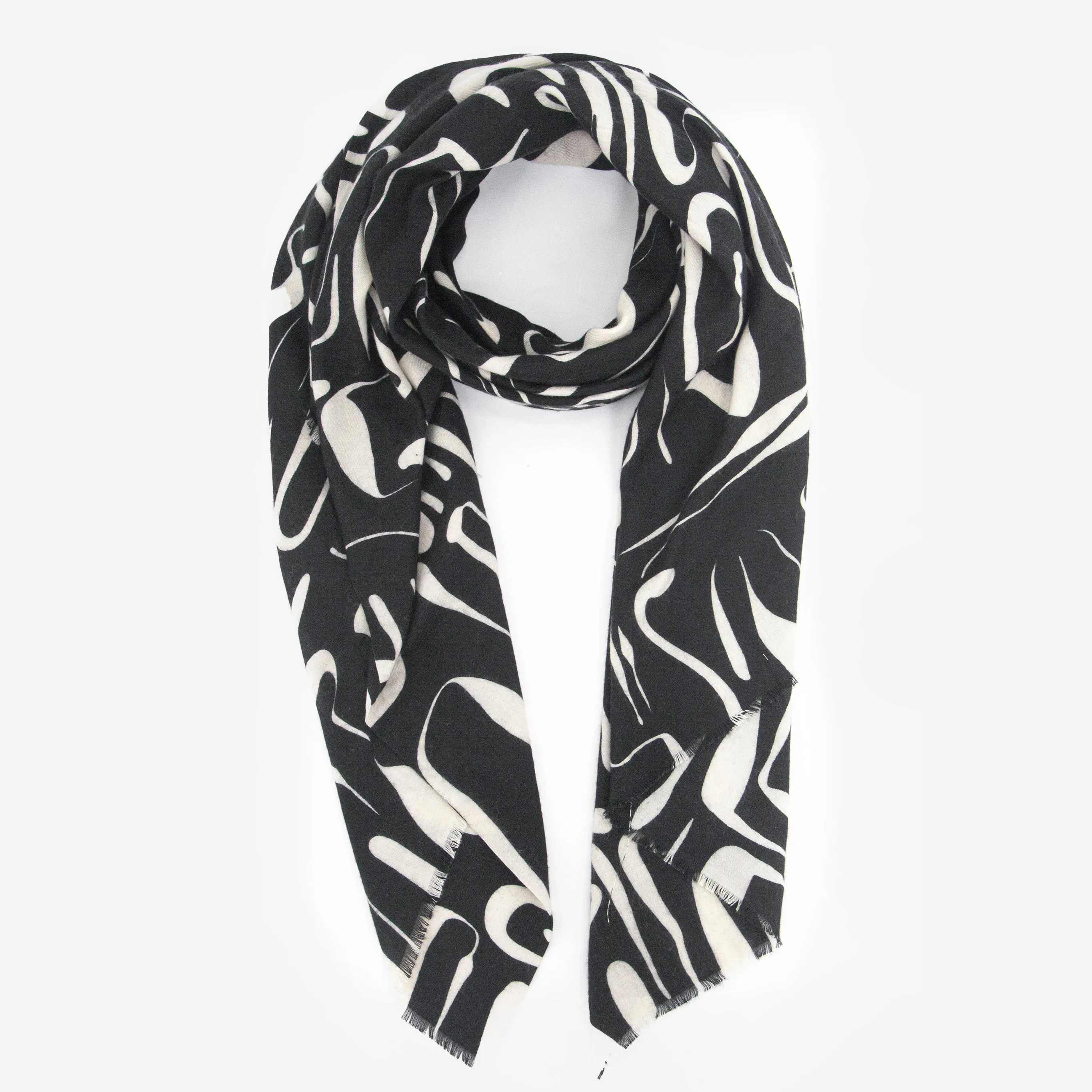 Vera Lightweight Scarf - Black, Abstract