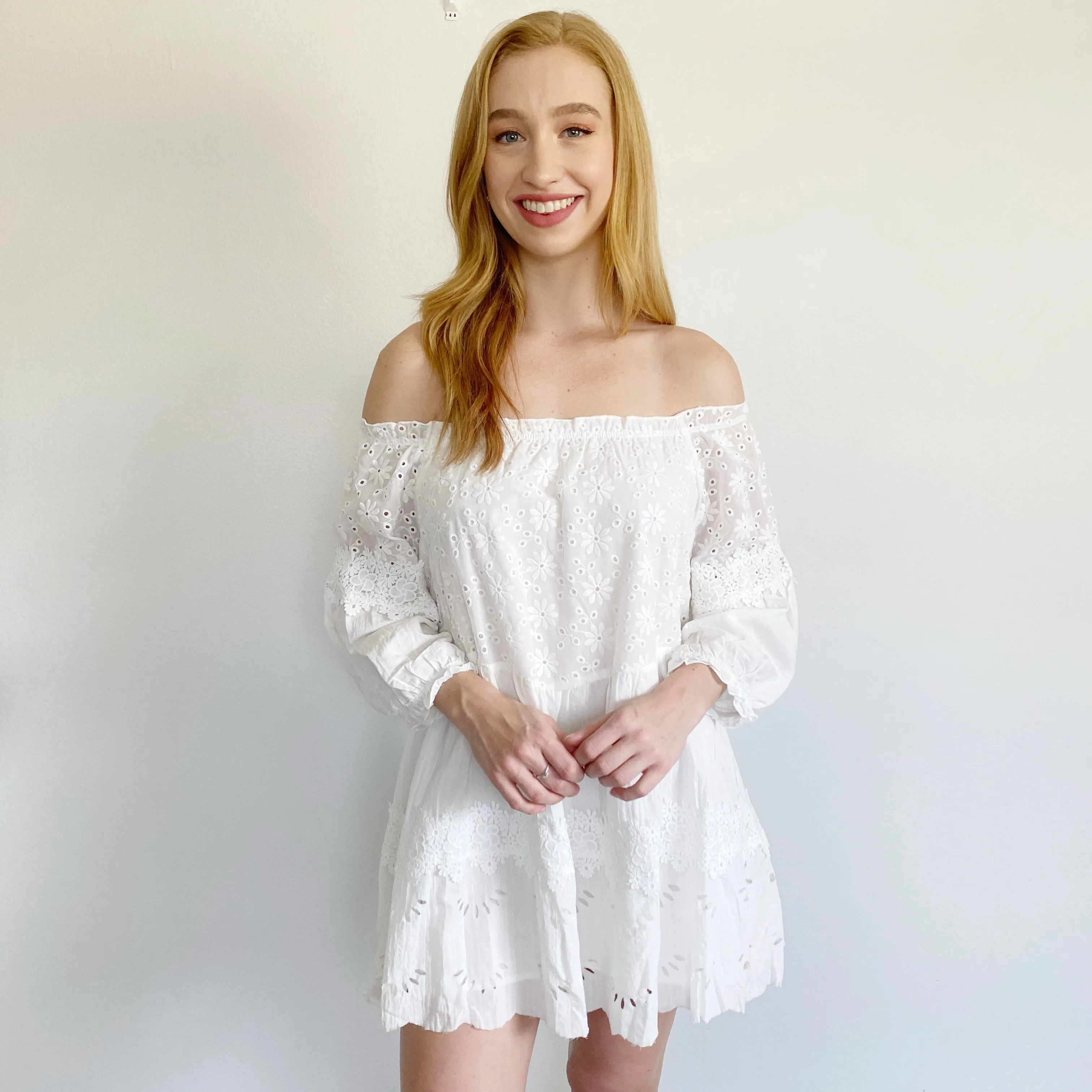 VICI White Babydoll off the shoulders Dress Small