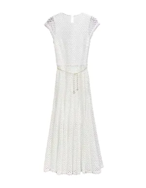 White Crochet Long Knit Dress