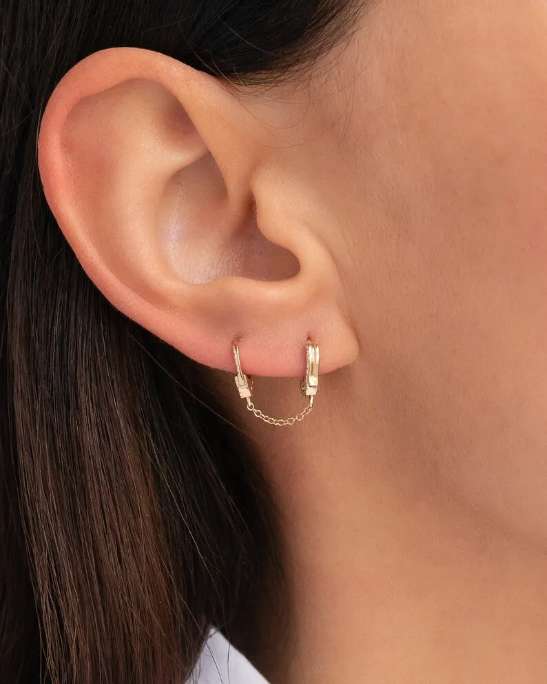 White Gold Double Handcuff Earring