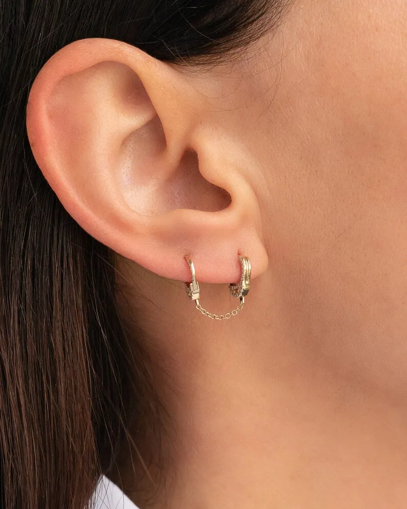White Gold Double Handcuff Earring