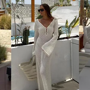 White Knit Backless Long Dress