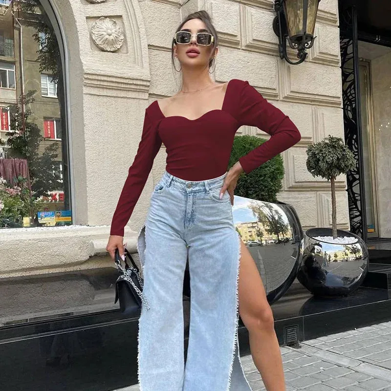Women kinny High Rise Bodysuits Long Sleeve Backless Elegant Bodysuit