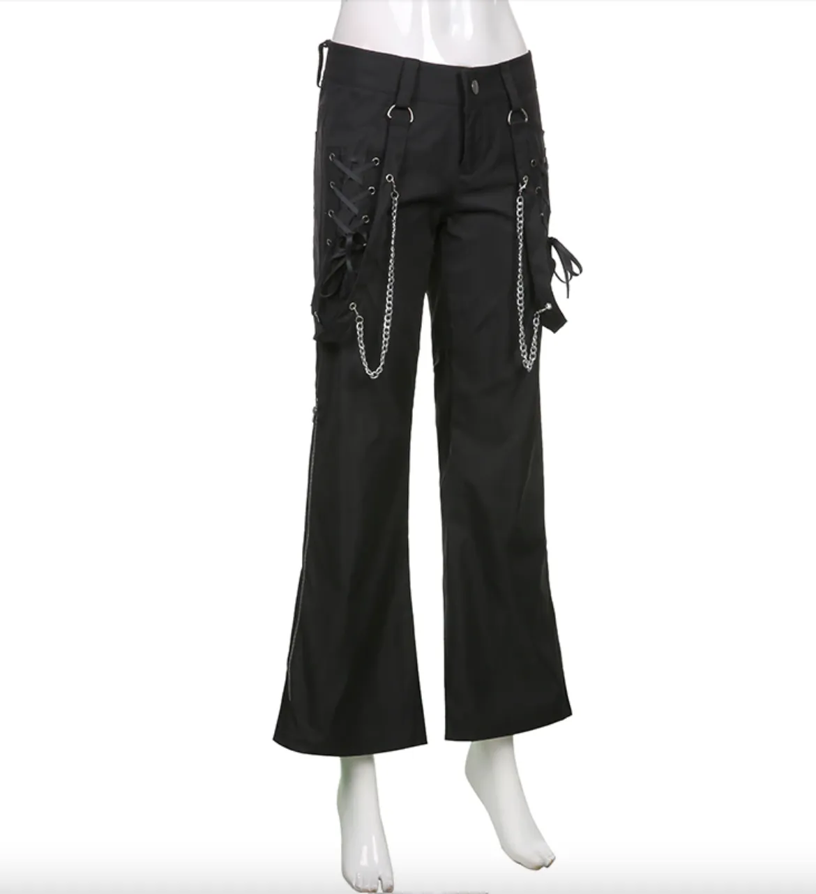 Women's Spring/Autumn Gothic Black Wide Leg Hight Waist Casual Pants