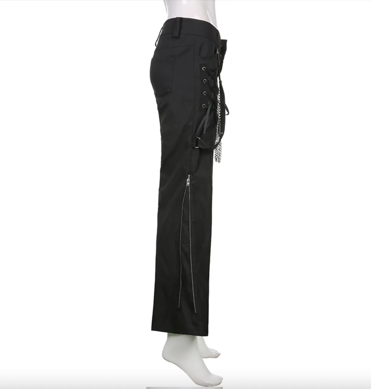 Women's Spring/Autumn Gothic Black Wide Leg Hight Waist Casual Pants