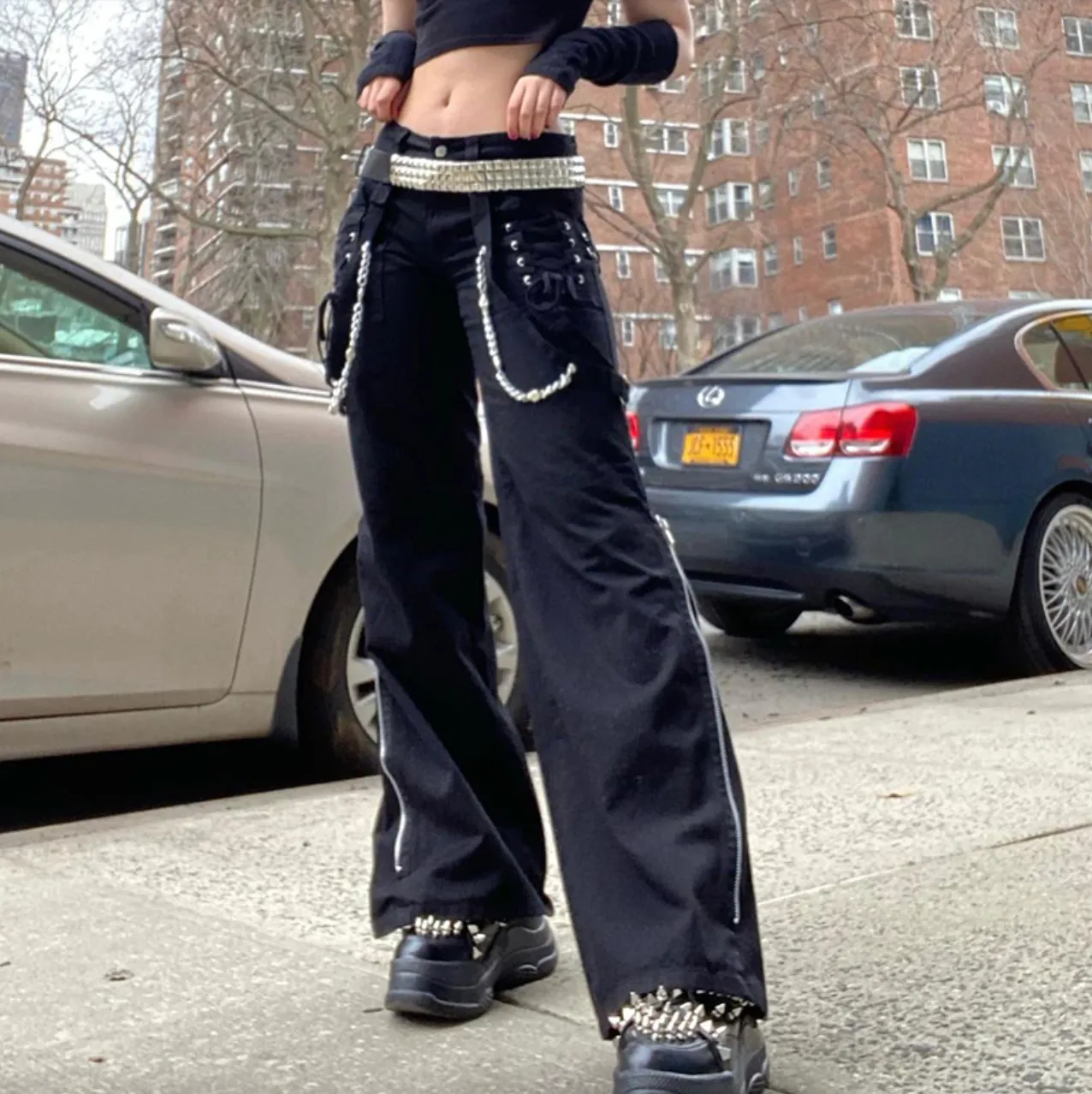 Women's Spring/Autumn Gothic Black Wide Leg Hight Waist Casual Pants