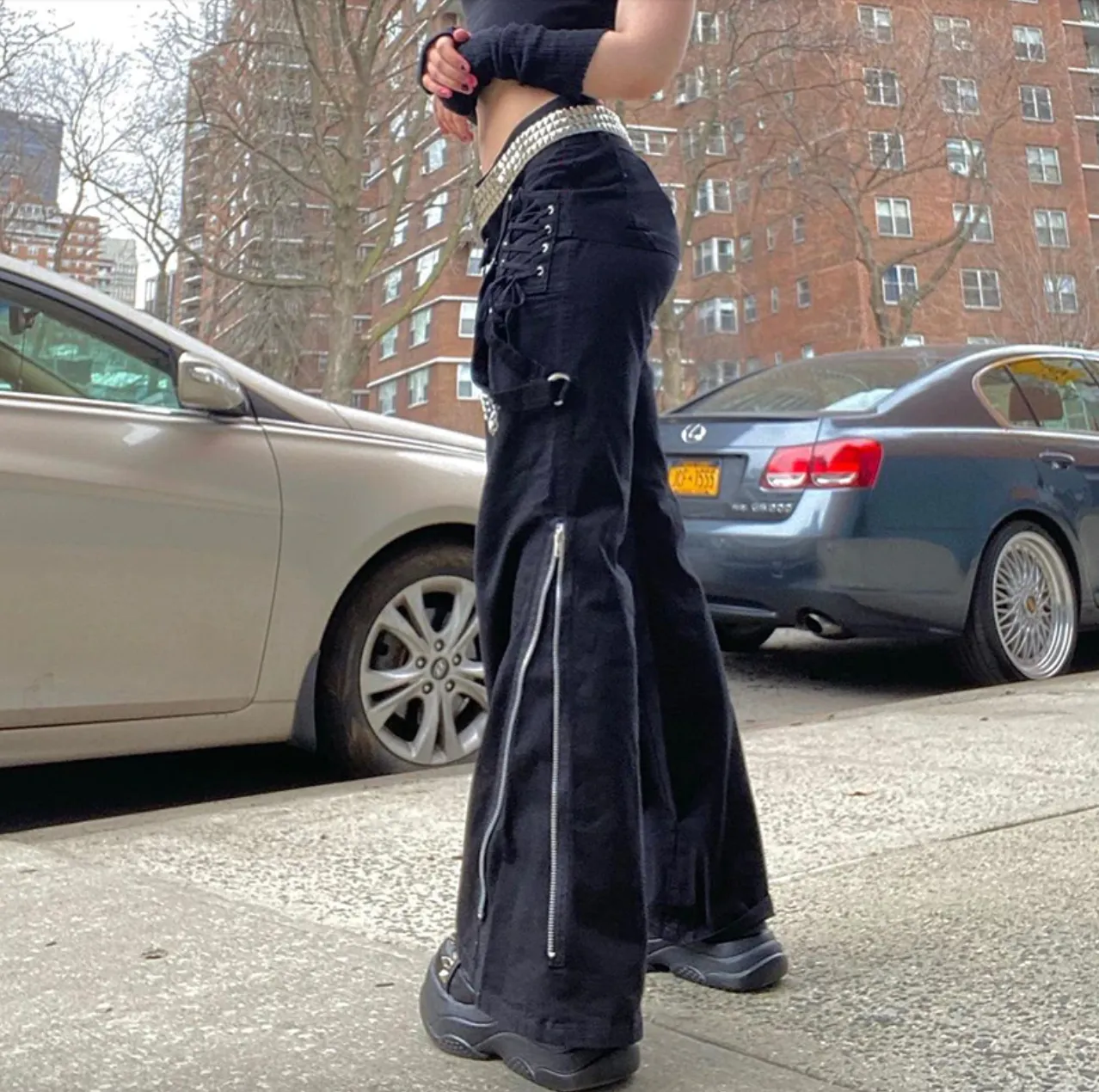 Women's Spring/Autumn Gothic Black Wide Leg Hight Waist Casual Pants