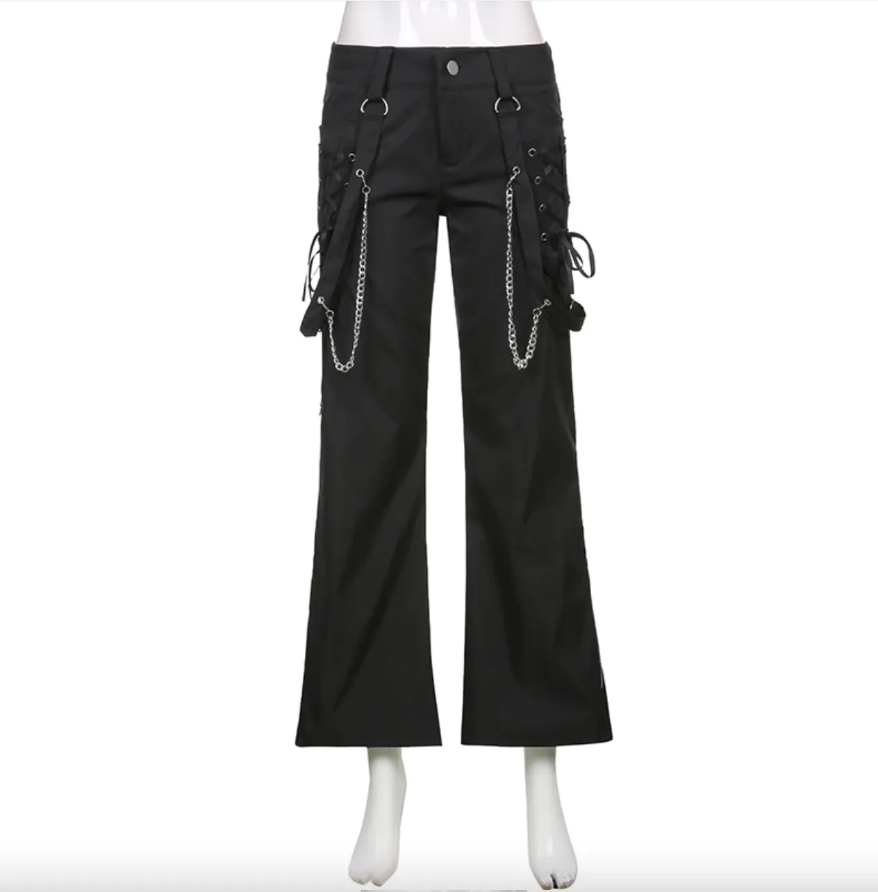 Women's Spring/Autumn Gothic Black Wide Leg Hight Waist Casual Pants