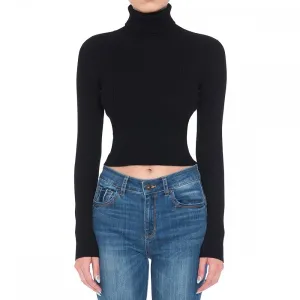 Women's Turtle Neck Long Sleeve Fine Gauge Sweater Crop Top