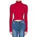 Women's Turtle Neck Long Sleeve Fine Gauge Sweater Crop Top
