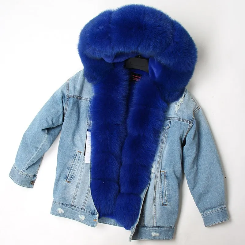 Women's Winter Warm Denim Parka With Fox Fur
