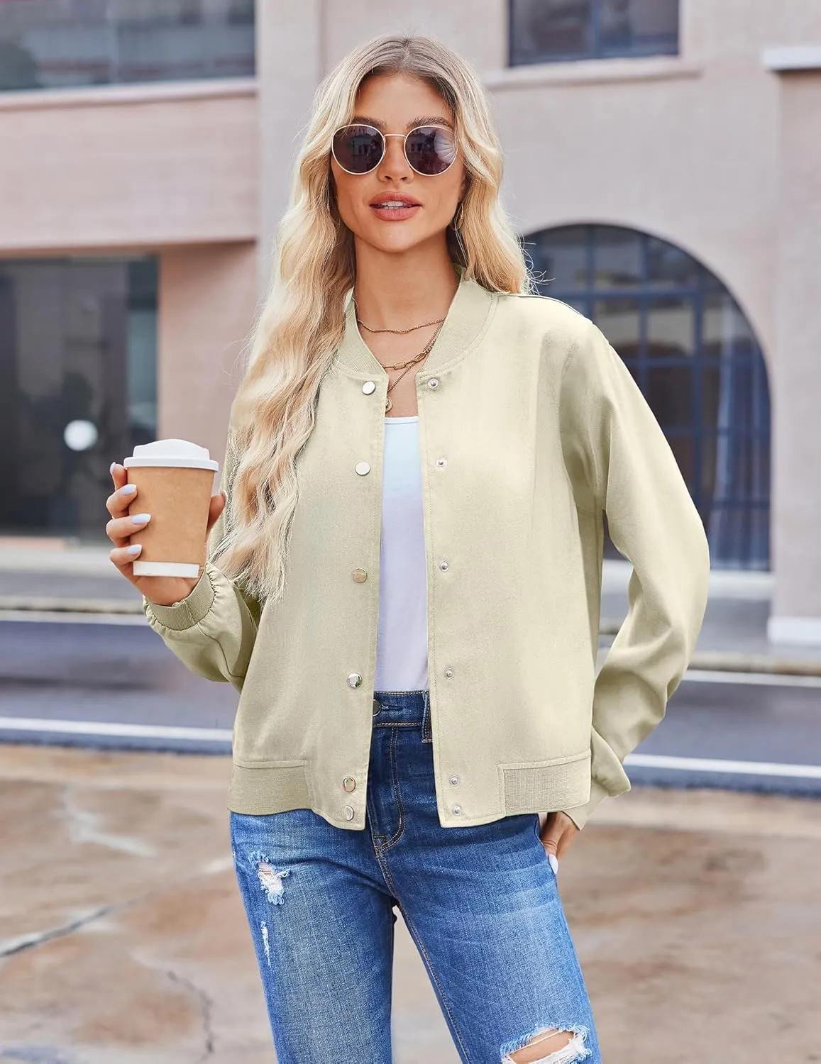 Zeagoo Women's Bomber Jacket Casual Striped Button Down Coat