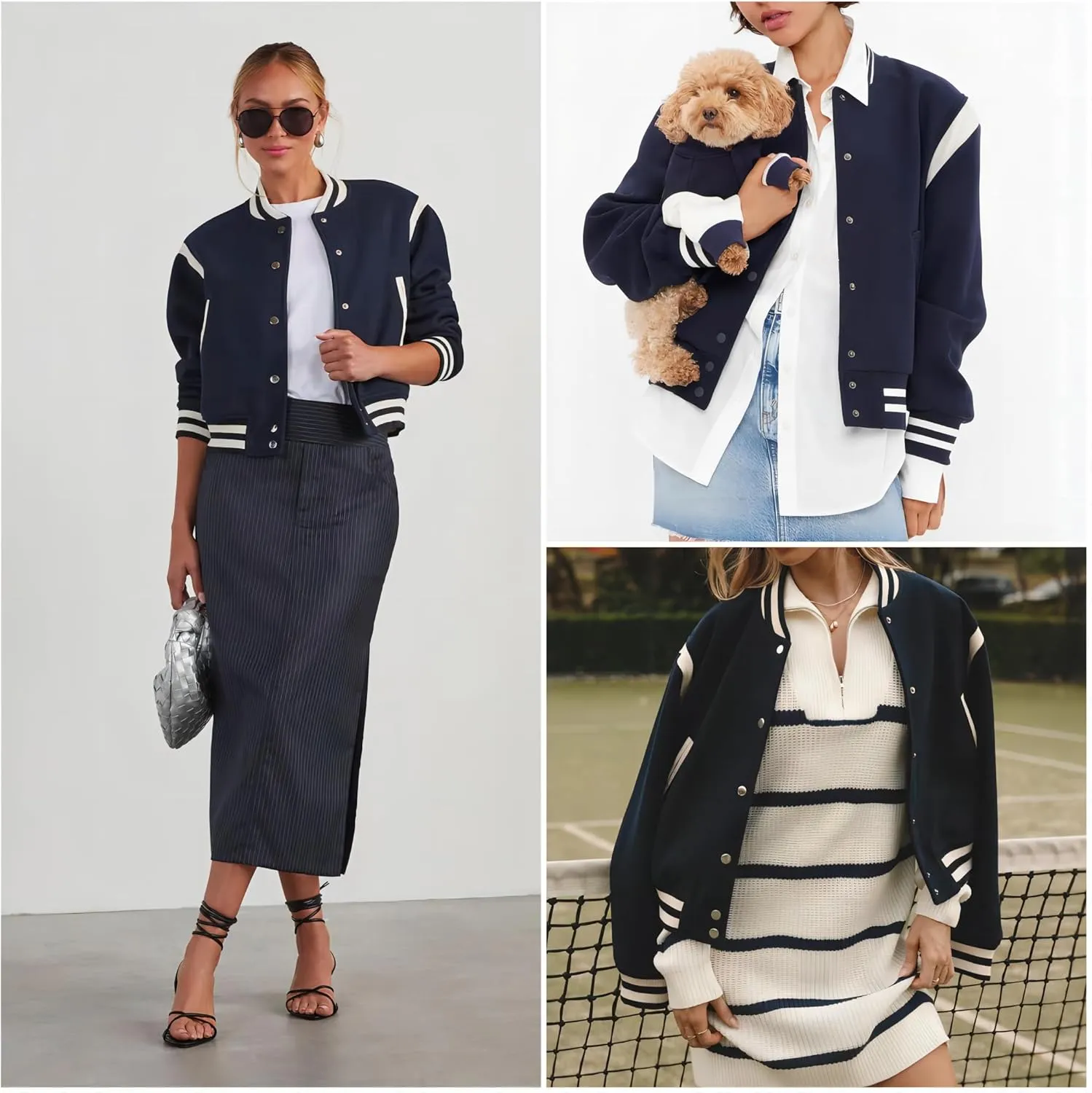 Zeagoo Women's Bomber Jacket Casual Striped Button Down Coat